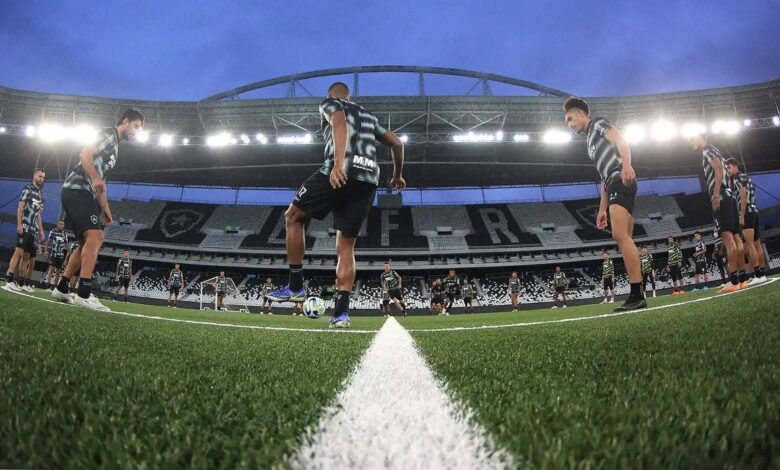 Jogadores sobre o gramado do estádio do Botafogo, no Rio. Foto: Divulgação