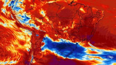Mapa mostra onda de calor se aproximando do Brasil. Foto: Divulgação